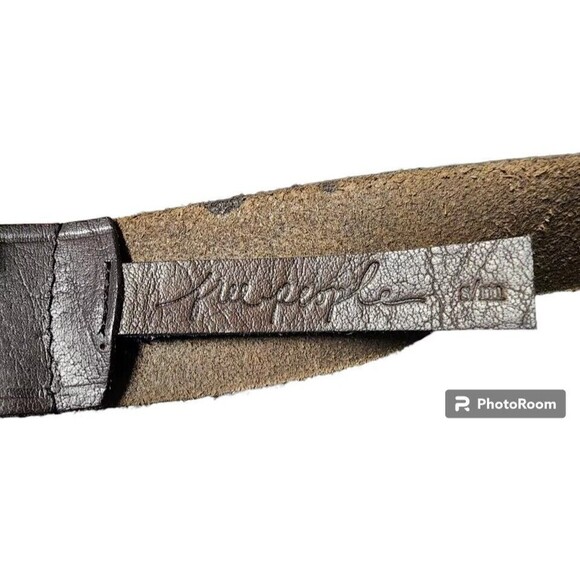 Free People Leather Belt Silver Buckle and Tip Embossed - Picture 4 of 5